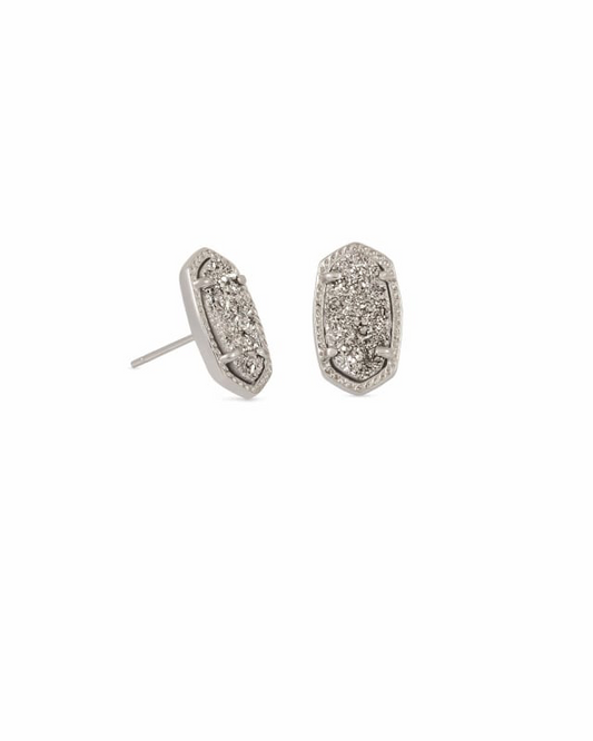BOUTIQUE KENDRA SCOTT ELLIE SILVER STUD EARRINGS PLATINUM DRUSY