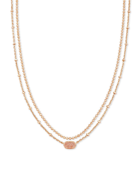 KENDRA SCOTT EMILIE ROSE GOLD MULTI STRAND NECKLACE SAND DRUSY