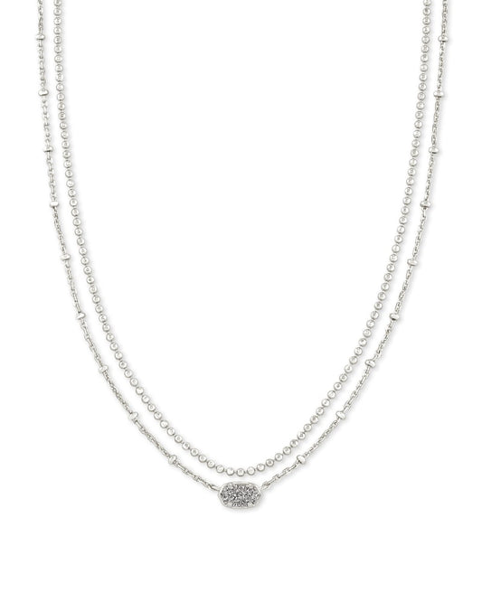 BOUTIQUE KENDRA SCOTT EMILIE SILVER MULTI STRAND NECKLACE PLATINUM DRUSY