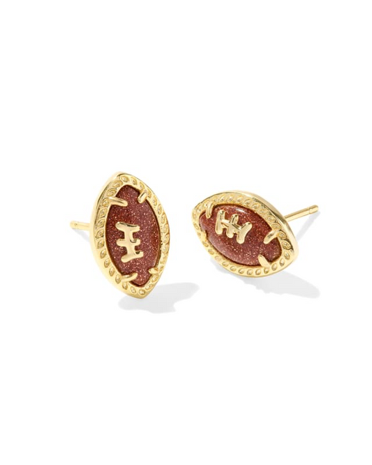 BOUTIQUE KENDRA SCOTT FOOTBALL GOLD STUD EARRINGS IN ORANGE GOLSTONE 