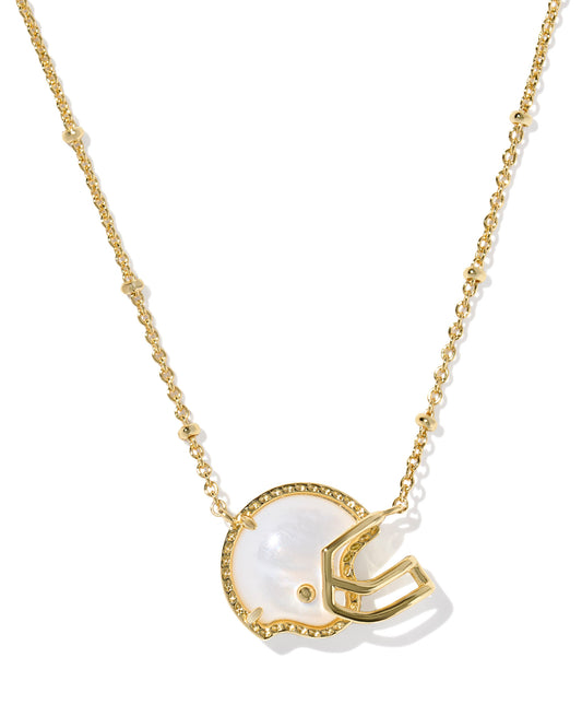 BOUTIQUE KENDRA SCOTT FOOTBALL HELMET SHORT PENDANT NECKLACE GOLD IVORY MOTHER OF PEARL