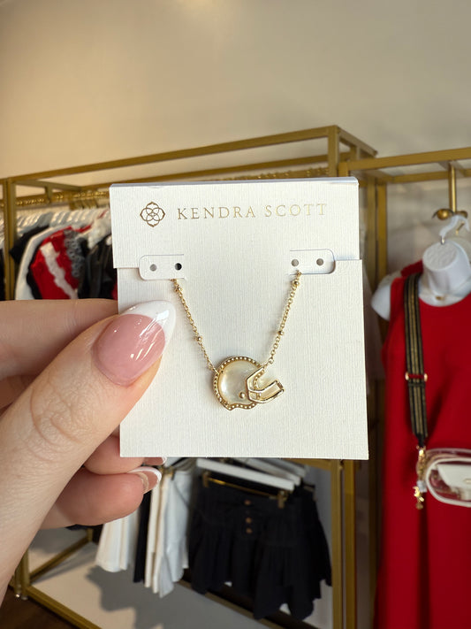 BOUTIQUE KENDRA SCOTT FOOTBALL HELMET SHORT PENDANT NECKLACE GOLD IVORY MOTHER OF PEARL 3