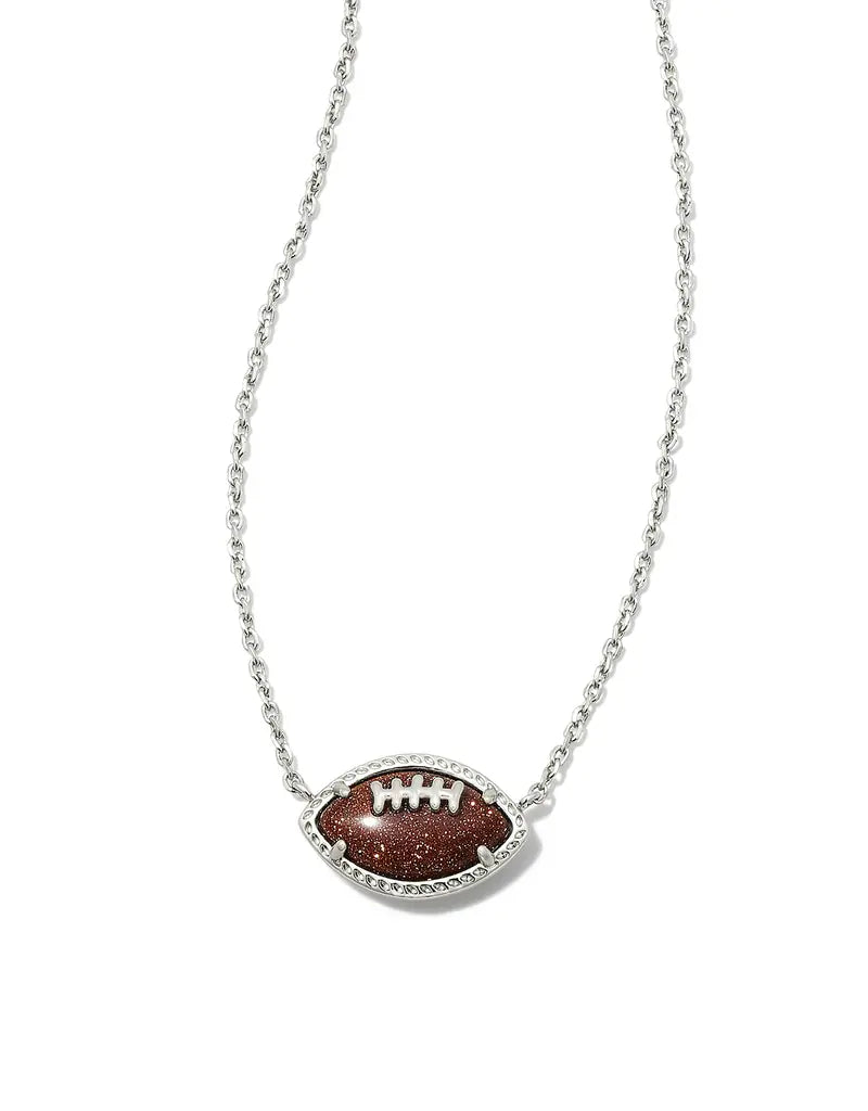 BOUTIQUE KENDRA SCOTT FOOTBALL SILVER SHORT PENDANT NECKLACE IN ORANGE GOLDSTONE