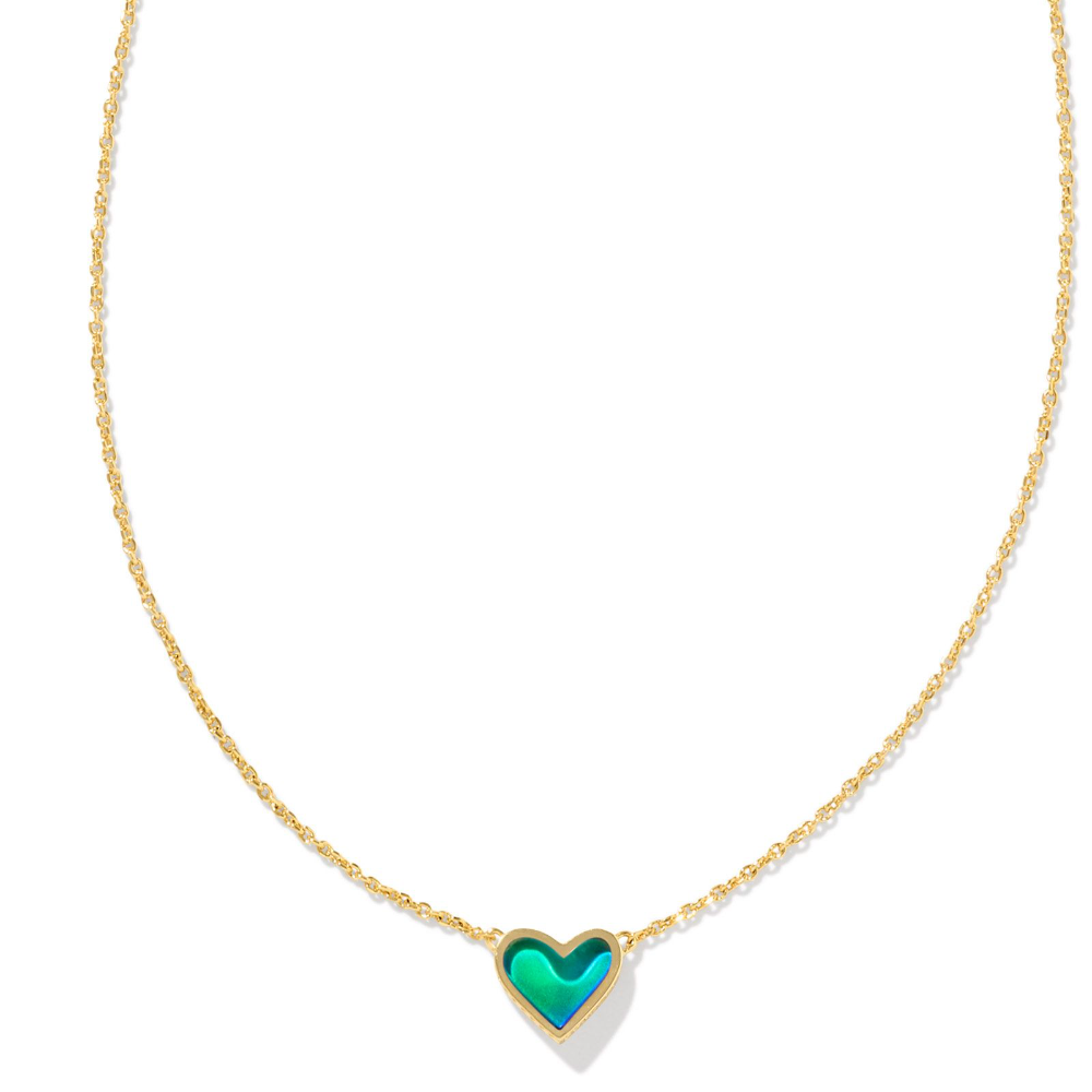 BOUTIQUE KENDRA SCOTT FRAMED ARI HEART SHORT PENDANT NECKLACE GOLD MULTI COLOR MOOD STONE