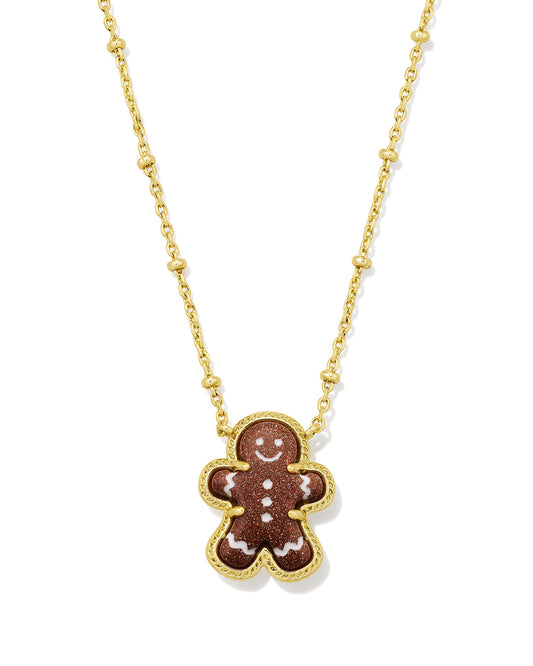 BOUTIQUE KENDRA SCOTT GINGERBREAD GOLD SHORT PENDANT NECKLACE IN BROWN GOLDSTONE