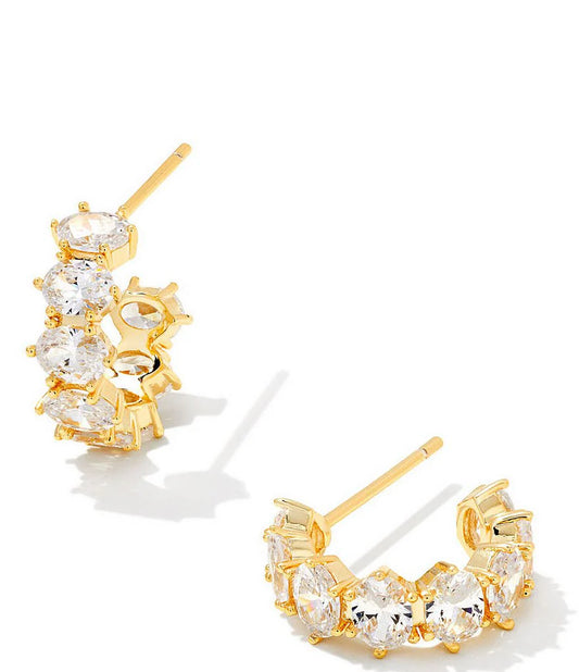 BOUTIQUE KENDRA SCOTT GOLD CAILIN CRYSTAL HUGGIE EARRINGS WHITE CRYSTAL