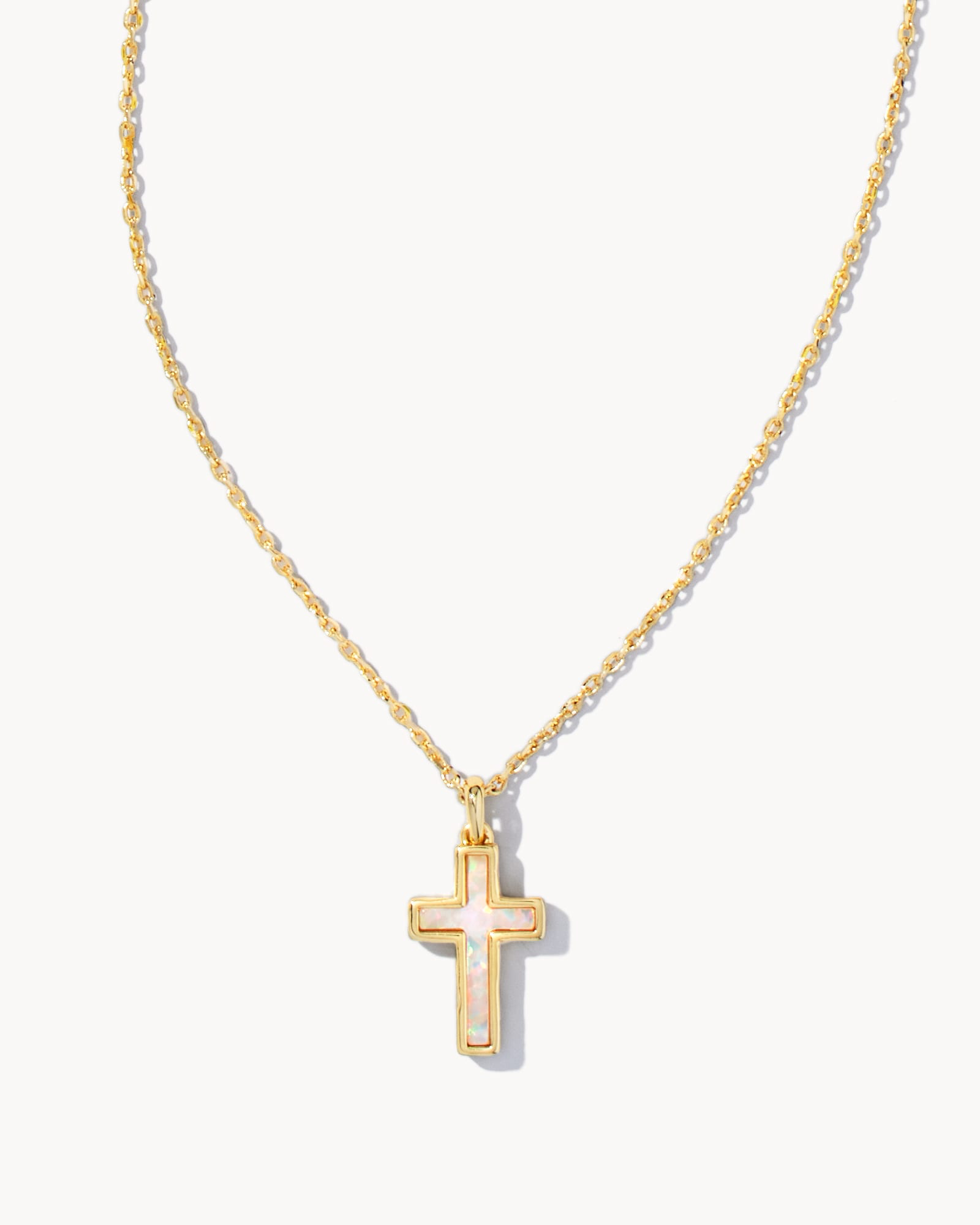 BOUTIQUE KENDRA SCOTT GOLD CROSS PENDANT NECKLACE IN WHITE KYOCERA OPAL
