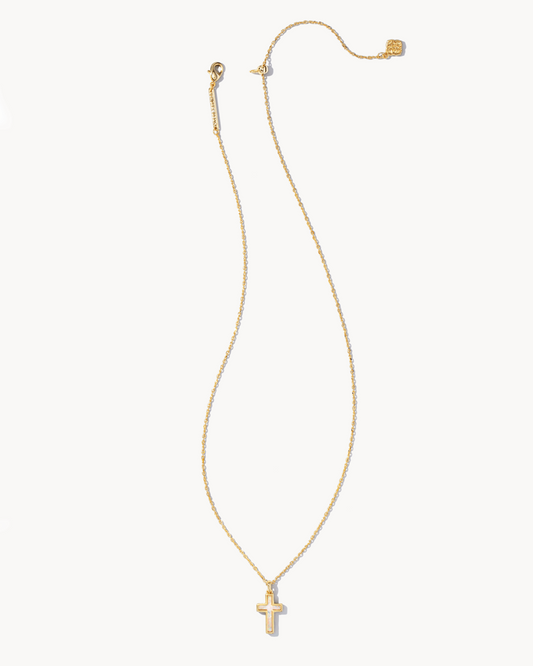 BOUTIQUE KENDRA SCOTT GOLD CROSS PENDANT NECKLACE IN WHITE KYOCERA OPAL 2