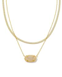 BOUTIQUE KENDRA SCOTT GOLD HERRINGBONE MULTI STRAND NECKLACE IRIDESCENT DRUSY