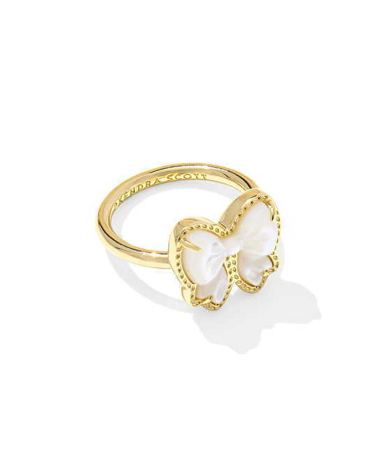 BOUTIQUE KENDRA SCOTT HALEY BOW BAND RING GOLD IVORY MOTHER OF PEARL