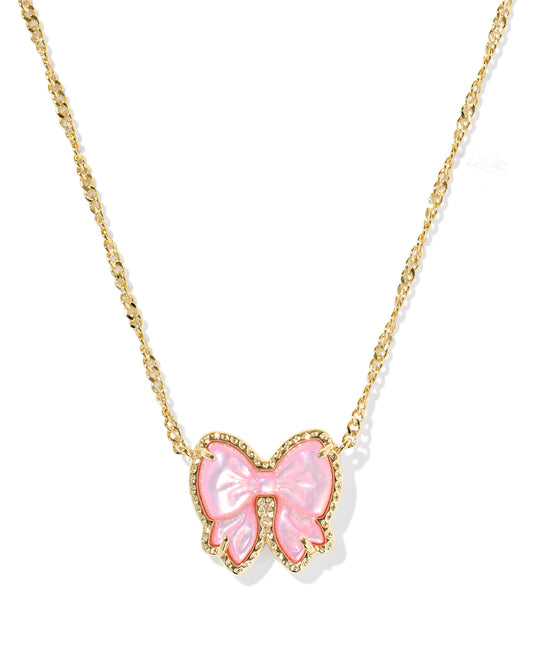BOUTIQUE KENDRA SCOTT HALEY BOW SHORT PENDANT NECKLACE GOLD BLUSH MOTHER OF PEARL