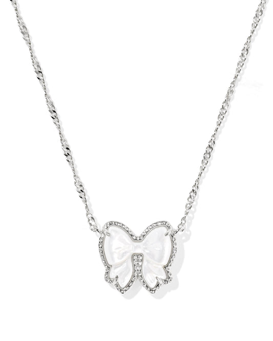 BOUTIQUE KENDRA SCOTT HALEY BOW SHORT PENDANT NECKLACE SILVER IVORY MOTHER OF PEARL