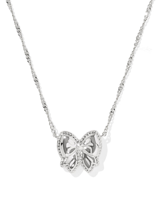 BOUTIQUE KENDRA SCOTT HALEY BOW SHORT PENDANT NECKLACE SILVER IVORY MOTHER OF PEARL BACK