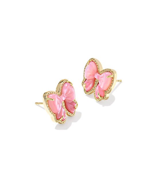 BOUTIQUE KENDRA SCOTT HALEY BOW STUD EARRINGS GOLD BLUSH MOTHER OF PEARL