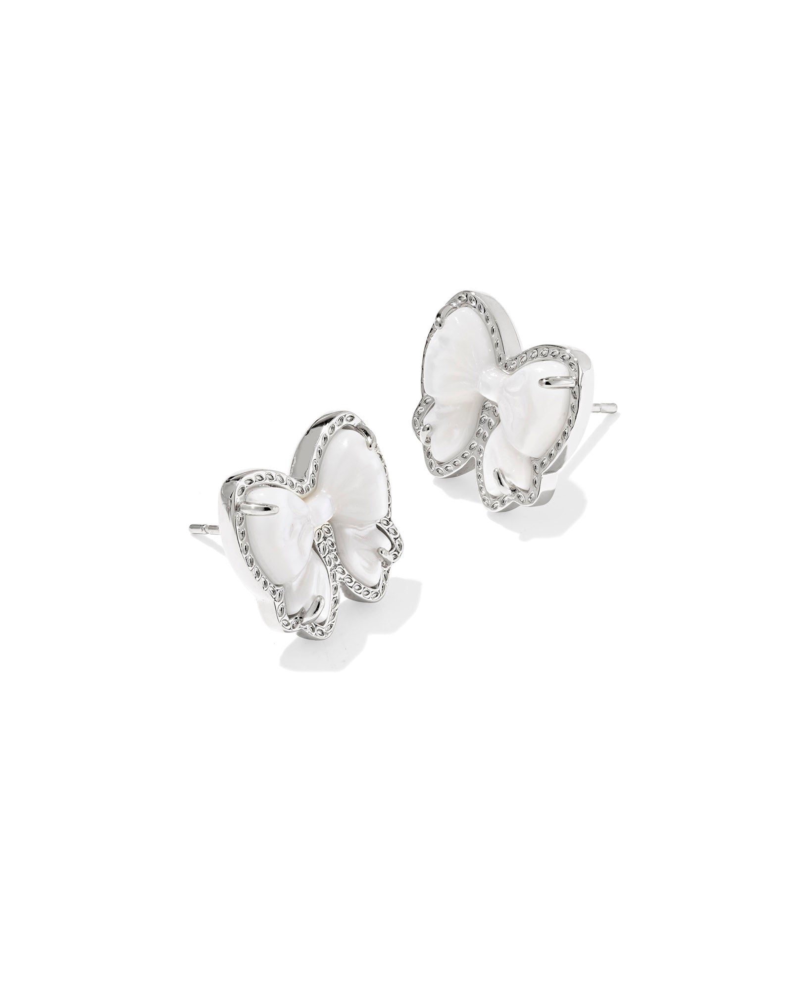 BOUTIQUE KENDRA SCOTT HALEY BOW STUD EARRINGS SILVER IVORY MOTHER OF PEARL