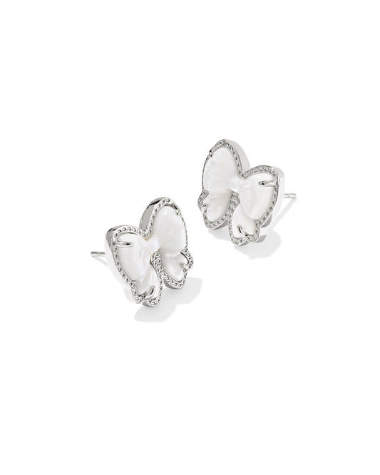 BOUTIQUE KENDRA SCOTT HALEY BOW STUD EARRINGS SILVER IVORY MOTHER OF PEARL