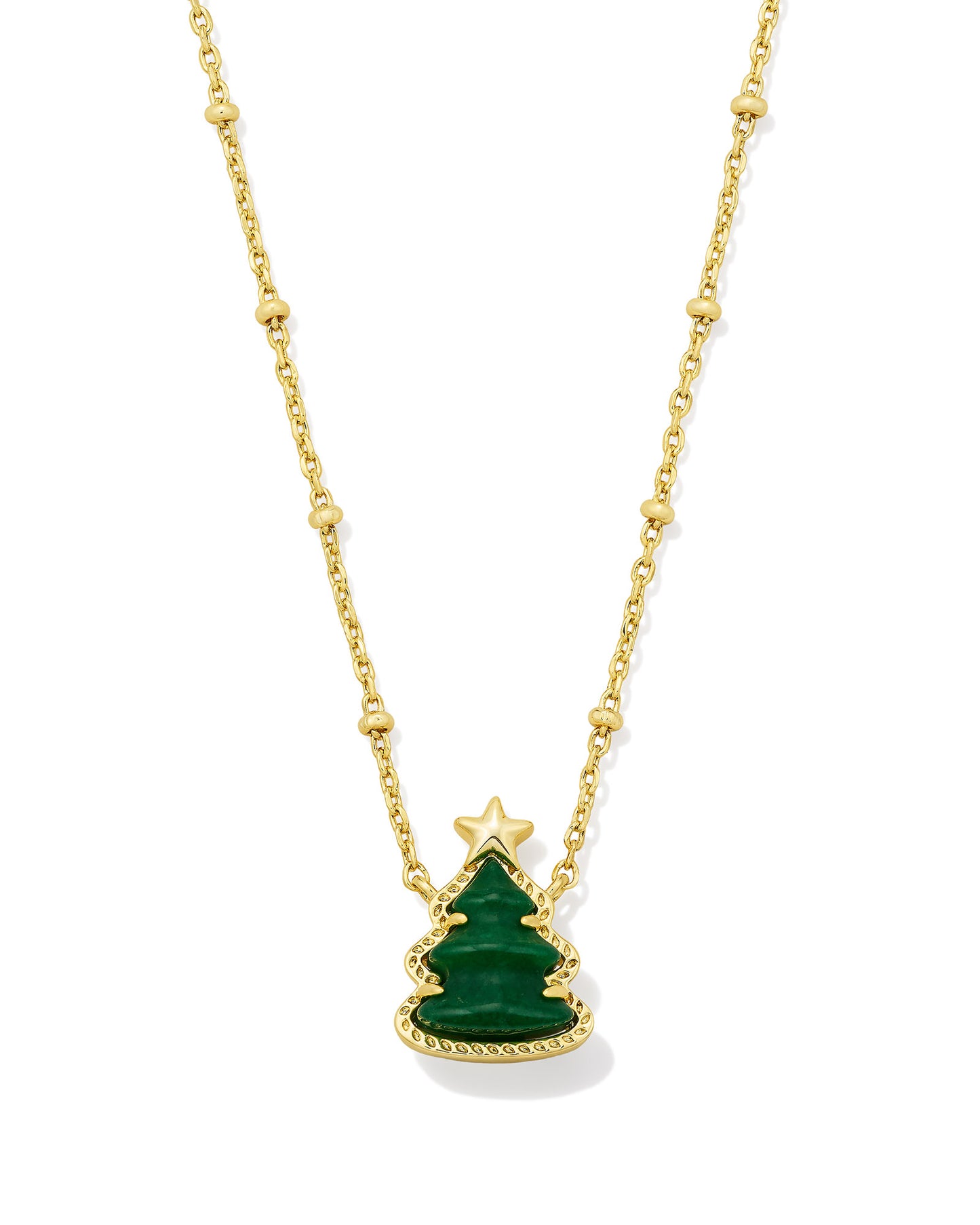BOUTIQUE KENDRA SCOTT HOLIDAY TREE SHORT GOLD PENDANT NECKLACE IN GREEN QUARTZITE