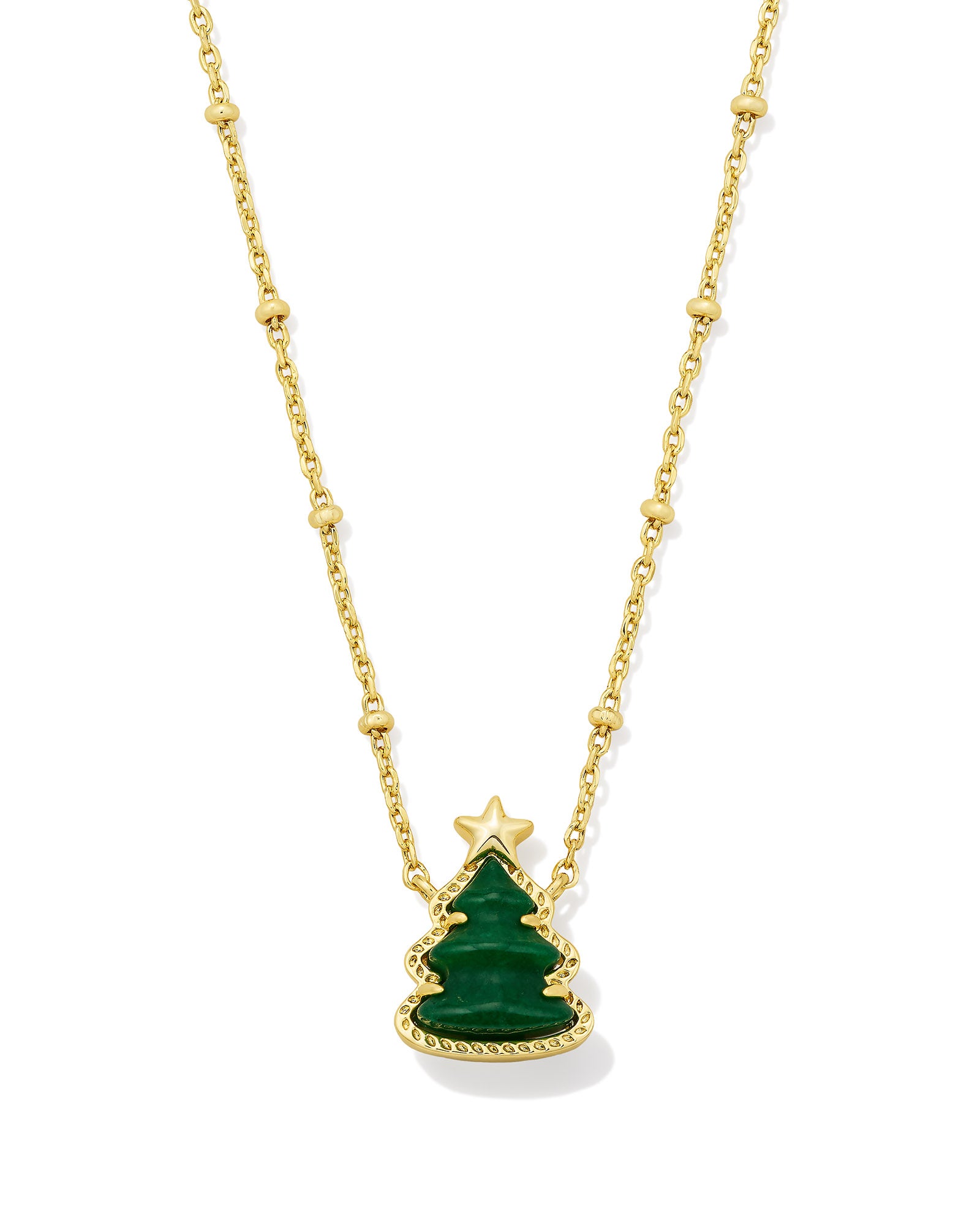 BOUTIQUE KENDRA SCOTT HOLIDAY TREE SHORT GOLD PENDANT NECKLACE IN GREEN QUARTZITE