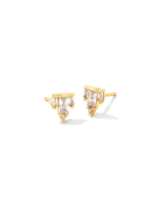 BOUTIQUE KENDRA SCOTT JULIETTE GOLD STUD EARRINGS IN WHITE CRYSTAL 