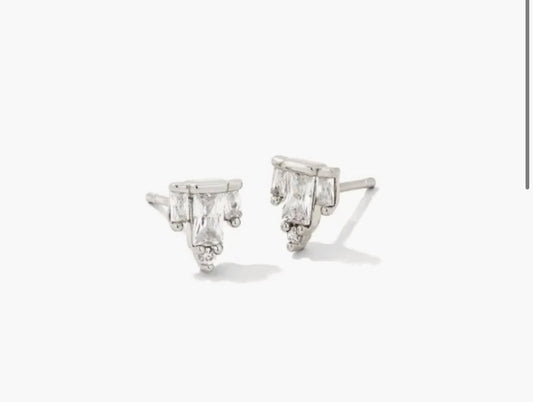 BOUTIQUE KENDRA SCOTT JULIETTE SILVER STUD EARRINGS IN WHITE CRYSTAL 