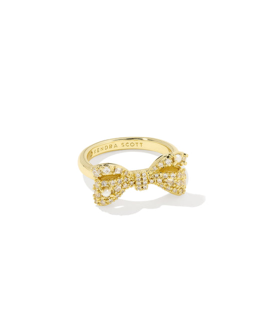 BOUTIQUE KENDRA SCOTT KRISTA BOW COCKTAIL RING GOLD WHITE MIX 