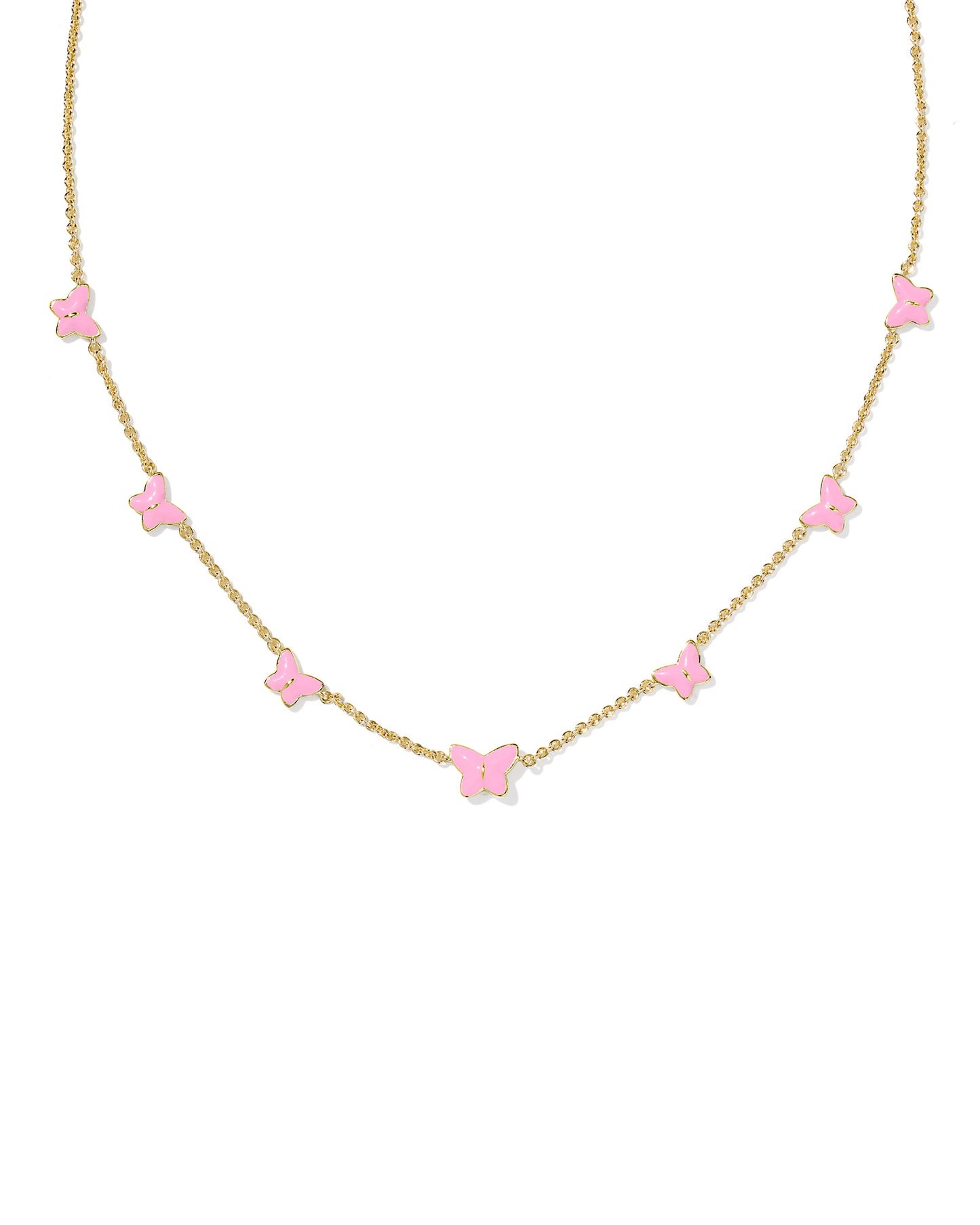BOUTIQUE LILLIA BUTTERFLY ENAMEL STRAND NECKLACE GOLD PINK ENAMEL