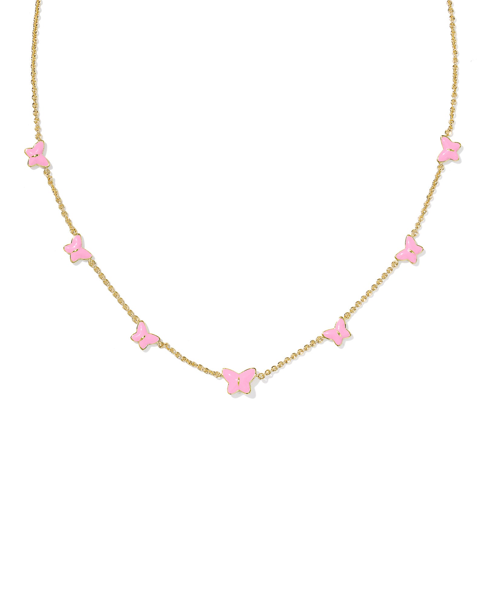 BOUTIQUE LILLIA BUTTERFLY ENAMEL STRAND NECKLACE GOLD PINK ENAMEL
