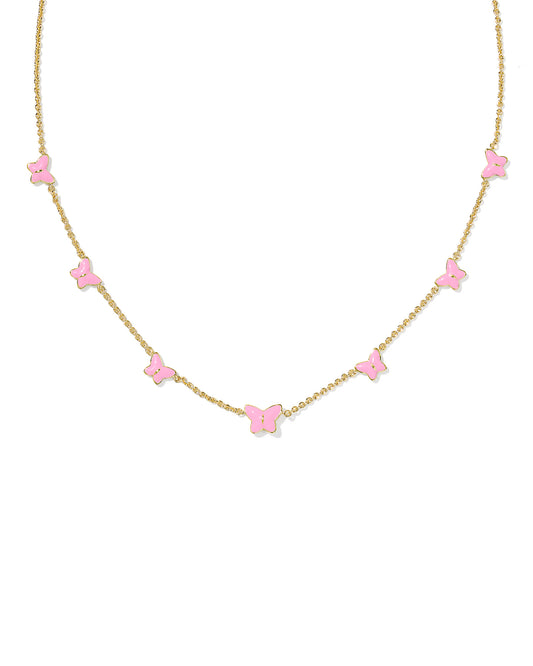 BOUTIQUE LILLIA BUTTERFLY ENAMEL STRAND NECKLACE GOLD PINK ENAMEL