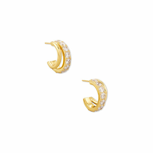 BOUTIQUE KENDRA SCOTT LIVY GOLD HUGGIE EARRING IN WHITE CRYSTAL