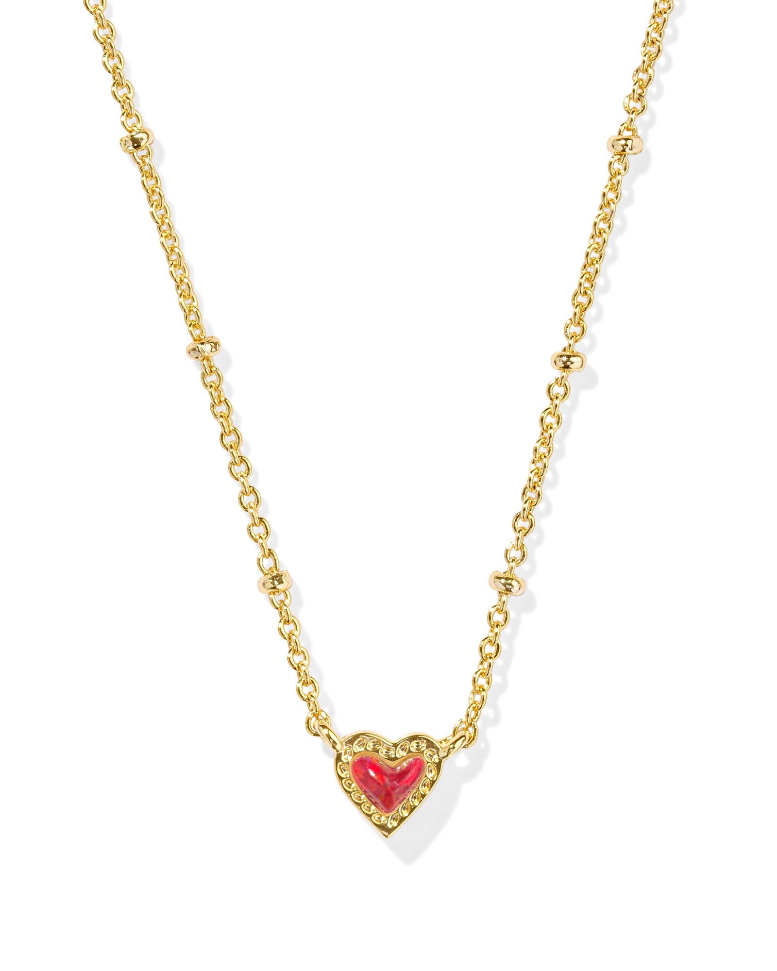 BOUTIQUE KENDRA SCOTT MINI ARI HEART GOLD SATELLITE SHORT PENDANT NECKLACE RED KYOCERA OPAL