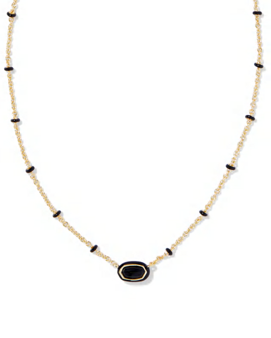 BOUTIQUE KENDRA SCOTT MINI ELISA GOLD ENAMEL FRAME SHORT PENDANT NECKLACE BLACK BANDED AGATE