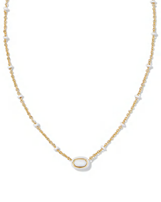 BOUTIQUE KENDRA SCOTT MINI ELISA GOLD ENAMEL FRAME SHORT PENDANT NECKLACE WHITE MOTHER OF PEARL