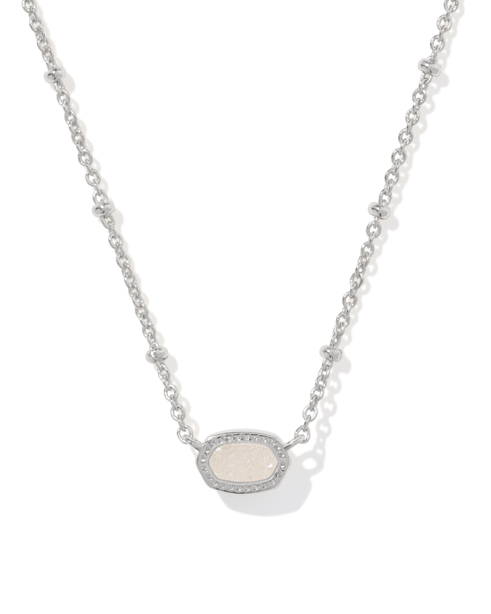 BOUTIQUE KENDRA SCOTT MINI ELISA SILVER SATELLITE SHORT PENDANT NECKLACE IRIDESCENT DRUSY