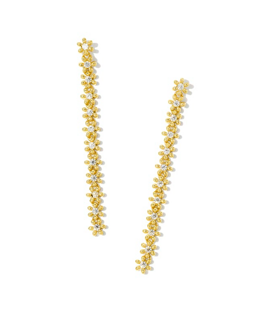 BOUTIQUE KENDRA SCOTT NYDIA LINEAR GOLD EARRINGS IN WHITE CRYSTAL
