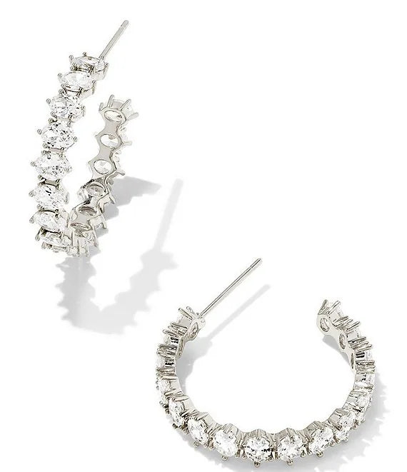 BOUTIQUE KENDRA SCOTT SILVER CAILIN CRYSTAL HOOP EARRINGS IN WHITE CRYSTAL