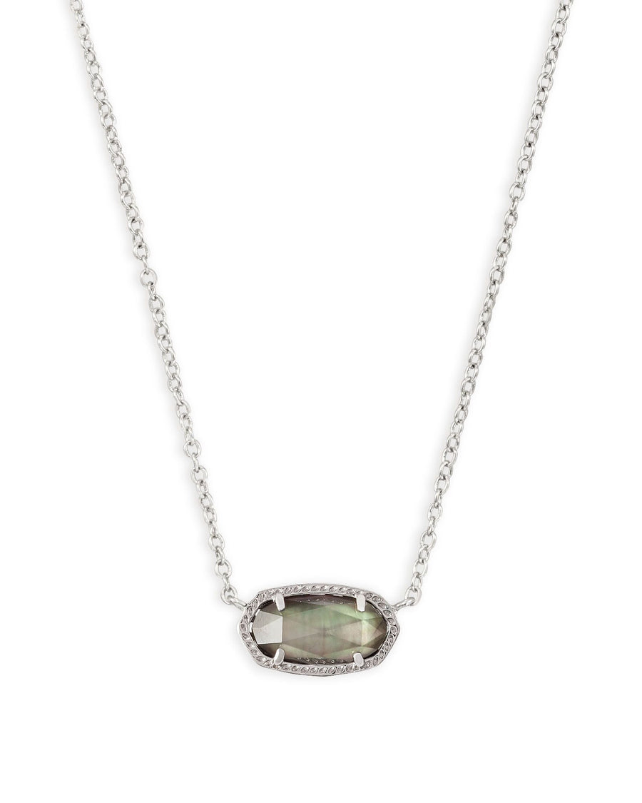 BOUTIQUE KENDRA SCOTT SILVER ELISA SHORT PENDANT NECKLACE BLACK MOTHER OF PEARL