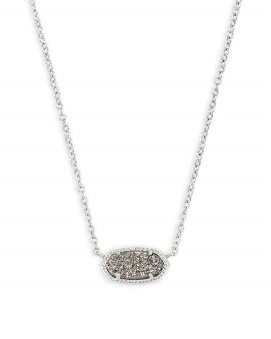 BOUTIQUE KENDRA SCOTT SILVER ELISA SHORT PENDANT NECKLACE PLATINUM DRUSY