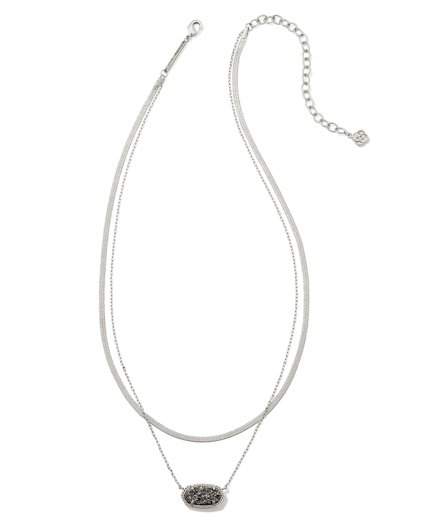 BOUTIQUE KENDRA SCOTT SILVER HERRINGBONE MULTI STRAND NECKLACE PLATINUM DRUSY