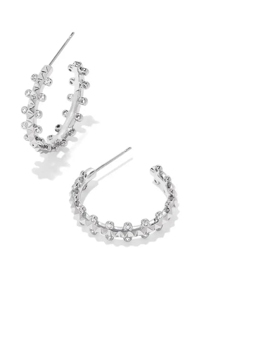 BOUTIQUE KENDRA SCOTT SILVER JADA SMALL HOOP EARRINGS IN WHITE CRYSTAL