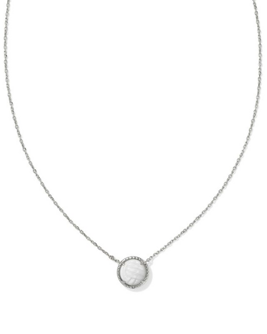 BOUTIQUE KENDRA SCOTT SILVER VOLLEYBALL SHORT PENDANT NECKLACE WHITE MOTHER OF PEARL