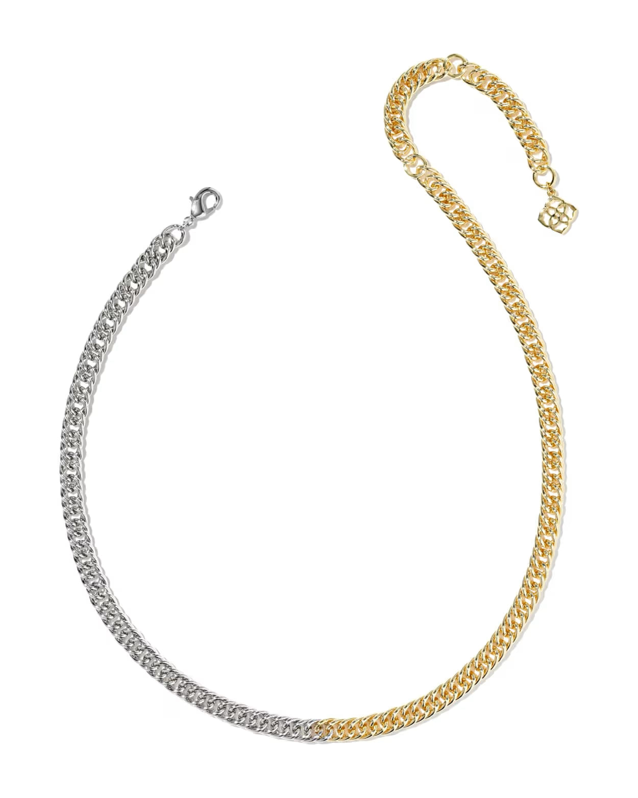 A two-tone chain necklace with one half in silver and the other half in yellow gold, displayed on a clean white background.