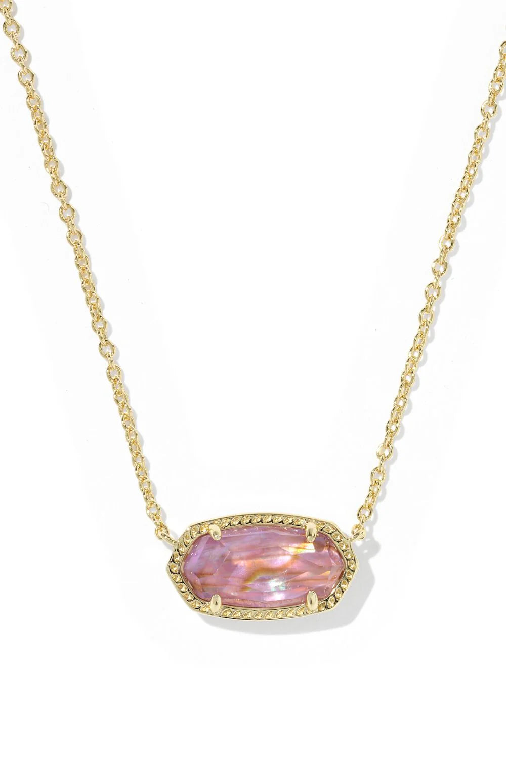 BRITIQUE BOUTIQUE KENDRA SCOTT ELISA PENDANT NECKLACE IN GOLD LIGHT MAUVE PINK