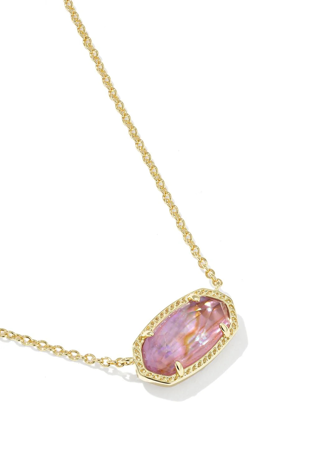 BRITIQUE BOUTIQUE KENDRA SCOTT ELISA PENDANT NECKLACE IN GOLD LIGHT MAUVE PINK