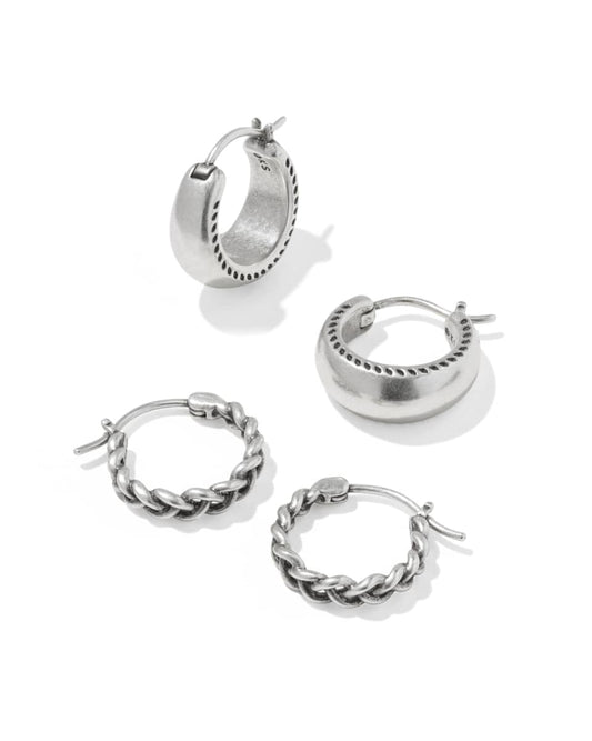 set of 2 silver huggie earrings