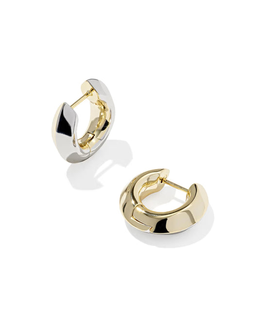 Gold hoop earrings on a white background