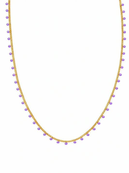 Kendra Scott Purple Enamel Kelsey Strand Necklace in Gold on white background