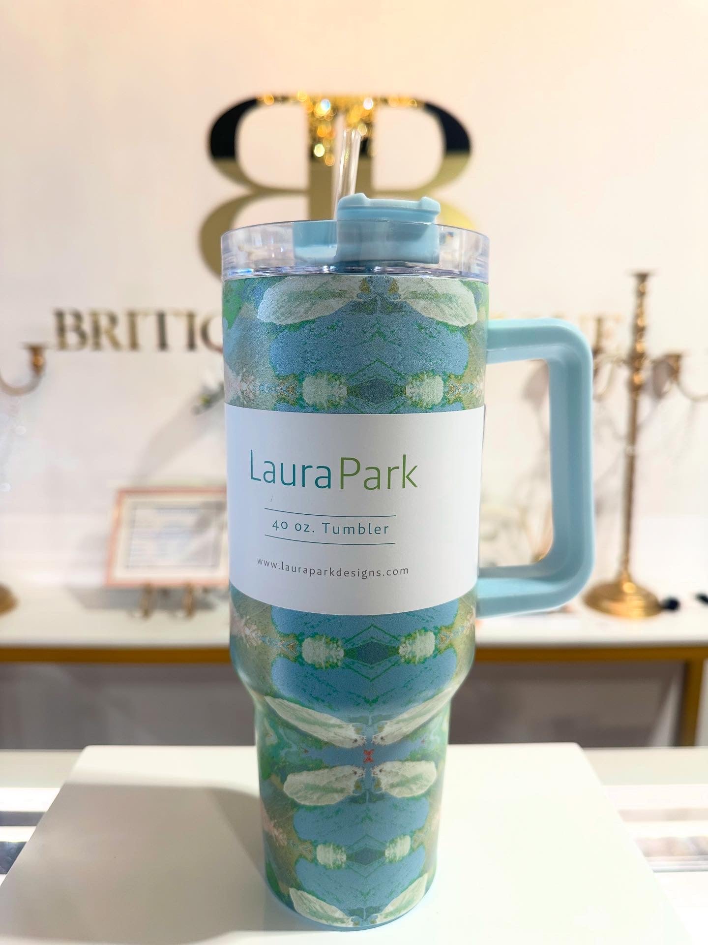 BOUTIQUE LAURA PARK ELEPHANT FALLS 40 OZ TRAVEL TUMBLER BB