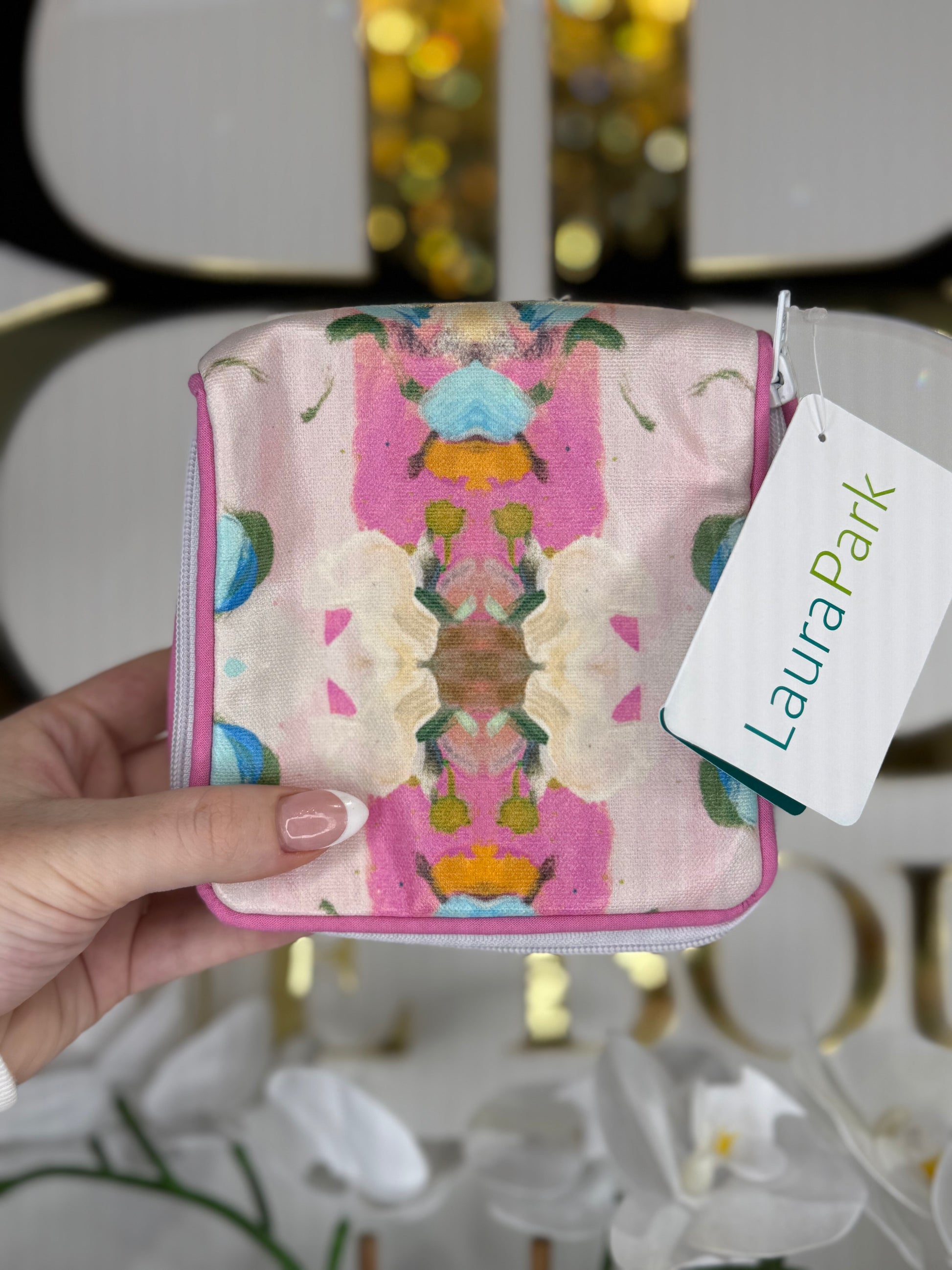 BOUTIQUE LAURA PARK MONET'S GARDEN PINK JEWELRY CASE FRONT IN HAND