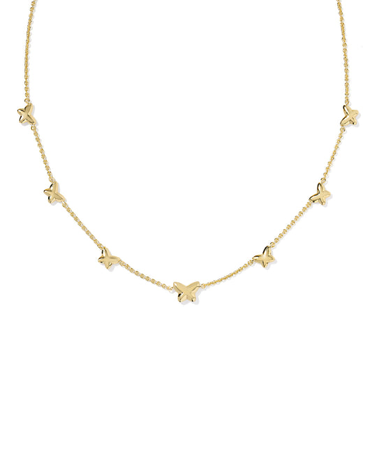 BOUTIQUE LILLIA BUTTERFLY ENAMEL STRAND NECKLACE GOLD PINK ENAMEL BACK