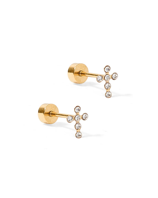 BOUTIQUE LINNY CO DIAMOND CROSS SCREWBACK STUD EARRINGS CLARA FRONT